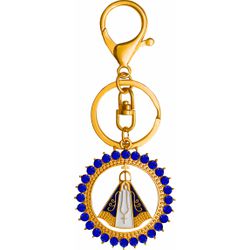 Chaveiro Nossa Senhora Aparecida Redondo Strass Azul - CH.06 - Paludo Artigos Católicos