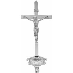 Cruz Crucifixo Mesa Altar Metal Prateado Com Base 26,5cm - CR.83 - Paludo Artigos Católicos