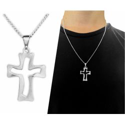 Corrente Com Crucifixo Aço Inox Vazado - CT.25 - Paludo Artigos Católicos