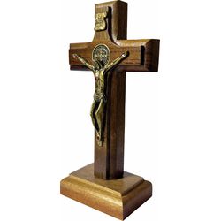 Cruz Crucifixo Madeira Com Cristo Metal Mesa e Parede 12cm - CR.15 - Paludo Artigos Católicos