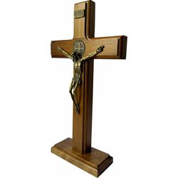 Cruz Crucifixo Madeira Com Cristo Metal Mesa e Parede 26cm - CR.17 - Paludo Artigos Católicos