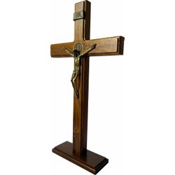 Cruz Crucifixo Madeira Com Cristo Metal Mesa e Parede 35cm - CR.21 - Paludo Artigos Católicos