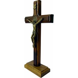 Cruz Crucifixo Madeira Com Cristo Metal Mesa e Parede 19cm - CR.16 - Paludo Artigos Católicos