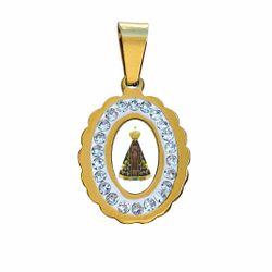 MEDALHA NOSSA SENHORA APARECIDA AÇO COM STRASS 2X1,5CM - ME.68 - Paludo Artigos Católicos