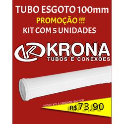 TUBO ESGOTO 100MM BARRA 6 MTS - 5 Barras | R$ 73,9... - Paris Aqualux
