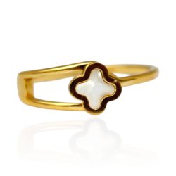 Anel Dois Fios com Trevo Branco Semijoia Aço Inox ... - Kumbayá Joias