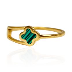 Anel Dois Fios com Trevo Verde Semijoia Aço Inox D... - Kumbayá Joias