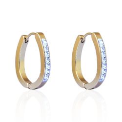 Brinco Argola Oval com Zircônias Aço Inoxidável Do... - Kumbayá Joias