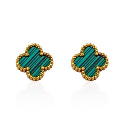 Brinco Trevo Verde Aço Inoxidável Dourado - IBR205... - Kumbayá Joias