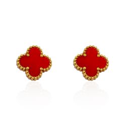 Brinco Trevo Vermelho Aço Inoxidável Dourado - IBR... - Kumbayá Joias