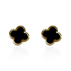 Brinco Trevo Preto Liso Aço Inoxidável Dourado - I... - Kumbayá Joias