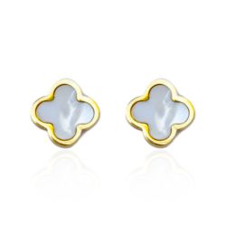 Brinco Trevo Branco Liso Aço Inoxidável Dourado - ... - Kumbayá Joias