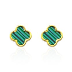 Brinco Trevo Verde Liso Aço Inoxidável Dourado - I... - Kumbayá Joias