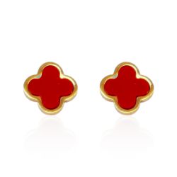Brinco Trevo Vermelho Liso Aço Inoxidável Dourado ... - Kumbayá Joias