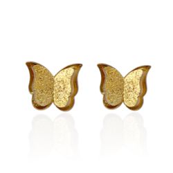 Brinco Borboleta Pequena Texturizada Aço Inoxidável Dourado 