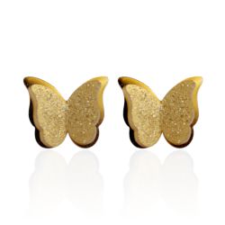 Brinco Borboleta Grande Texturizada Aço Inoxidável Dourado 