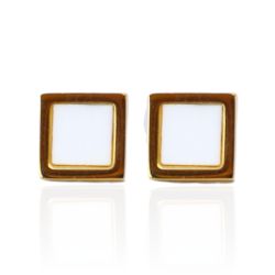 Brinco Quadrado Branco Aço Inoxidável Dourado - I... - Kumbayá Joias