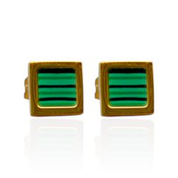 Brinco Quadrado Verde Aço Inoxidável Dourado - IBR... - Kumbayá Joias