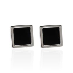 Brinco Quadrado Preto Aço Inoxidável - IBR209400 - Kumbayá Joias
