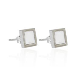 Brinco Quadrado Branco Aço Inoxidável - IBR209500 - Kumbayá Joias