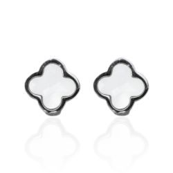 Brinco Mini Trevo Branco Aço Inoxidável - IBR2099... - Kumbayá Joias