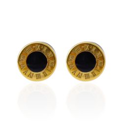 Brinco Redondo Preto com Detalhe Romano P Aço Inox... - Kumbayá Joias