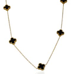 Colar Trevo Preto Aço Inoxidável Dourado - ICO0653... - Kumbayá Joias