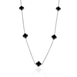 Colar Mini Trevos Preto Aço Inoxidável - ICO067100... - Kumbayá Joias