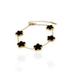 Pulseira Trevo Preto Liso Aço Inoxidável Dourado ... - Kumbayá Joias