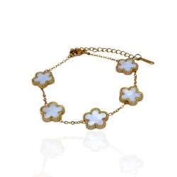 Pulseira Trevo Branco Liso Aço Inoxidável Dourado ... - Kumbayá Joias