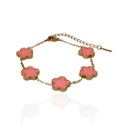 Pulseira Trevo Rosa Liso Aço Inoxidável Dourado -... - Kumbayá Joias