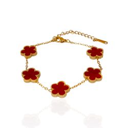 Pulseira Trevo Vermelho Liso Aço Inoxidável Dourad... - Kumbayá Joias