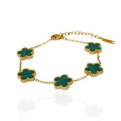 Pulseira Trevo Verde Liso Aço Inoxidável Dourado ... - Kumbayá Joias