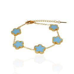 Pulseira Trevo Azul Liso Aço Inoxidável Dourado -... - Kumbayá Joias