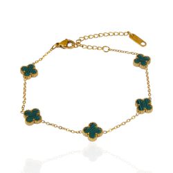 Pulseira Mini Trevo Verde Aço Inoxidável Dourado -... - Kumbayá Joias