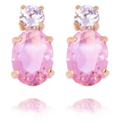 Brinco Oval Zircônia Rosa Com Ponto De Luz Incolor... - Kumbayá Joias