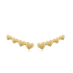 Brinco Mini Ear Cuff Corações Semijoia Banho De Ou... - Kumbayá Joias