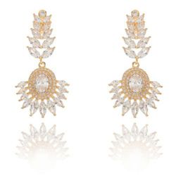 Brinco Festa Folhas e Coroa De Zircônias Cravejada... - Kumbayá Joias