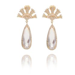 Brinco Festa Base Arco Cravejado e Longa Gota Inco... - Kumbayá Joias