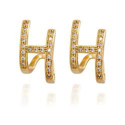 Brinco Ear Cuff Formato H Cravejado Banho de Ouro ... - Kumbayá Joias