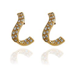 Brinco Sinuoso Cravejado Banho de Ouro 18K - JBR18... - Kumbayá Joias