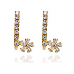 Brinco Ear Cuff Fio com Flor Cravejado Banho de Ou... - Kumbayá Joias