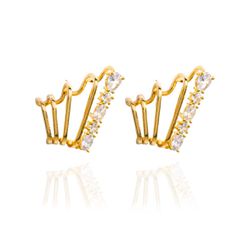 Brinco Ear Hook 5 Fios com Zircônias Banho de Ouro... - Kumbayá Joias