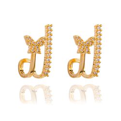 Brinco Ear Cuff Dois Fios Cravejados e Borboleta B... - Kumbayá Joias