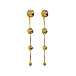 Brinco Longo Corrente com Esferas Banho de Ouro 18K
