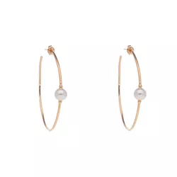 Brinco Meia Argola Grande com PérolaSemijoia Banho... - Kumbayá Joias