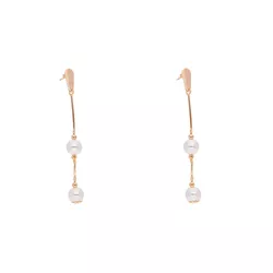 Brinco Longo Palito com Duas Pérolas Semijoia Banh... - Kumbayá Joias