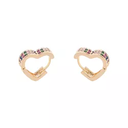 Brinco Argola M Coração Cravejado de Zircônias Col... - Kumbayá Joias