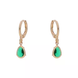 Brinco Dupla Argolinha Gota de Zircônia Verde by K... - Kumbayá Joias