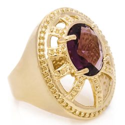 Anel Oval Semijoia Banho De Ouro 18k Cristal Lilás... - Kumbayá Joias
